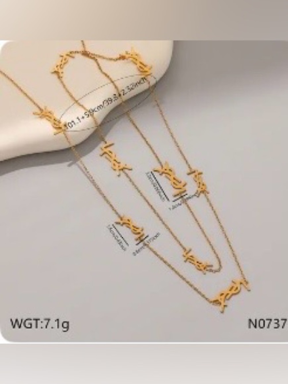 Stainless Steel Gold Script Link Layered Long Necklace - Women Jewelry